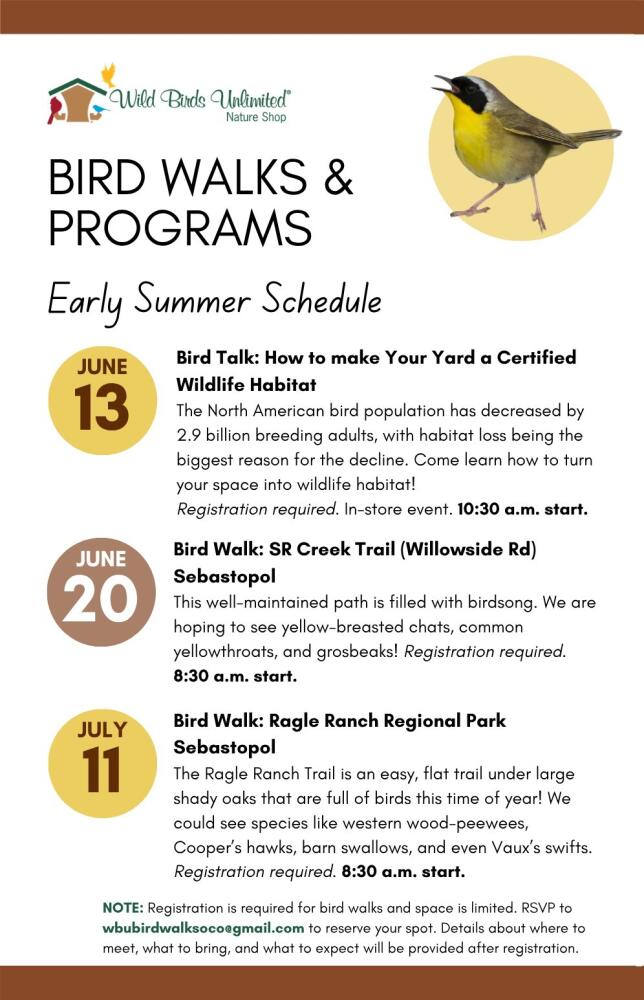 June 2026 In Store Talks and Bird Walks